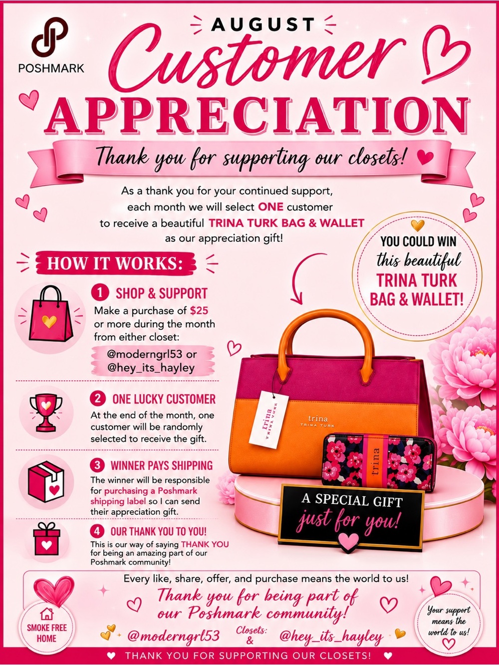 AUGUST CUSTOMER APPRECIATION GIVEAWAY! For Moderngrl53 and Hey_its_Hayley 🩷🩷🩷